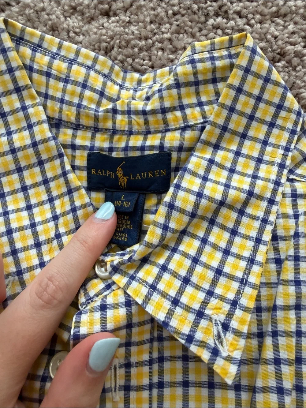 Ralph Lauren Yellow and Navy Check Button-Down Shirt